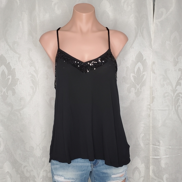 Express Tops - EXPRESS Black Sequin Racerback Tank Top